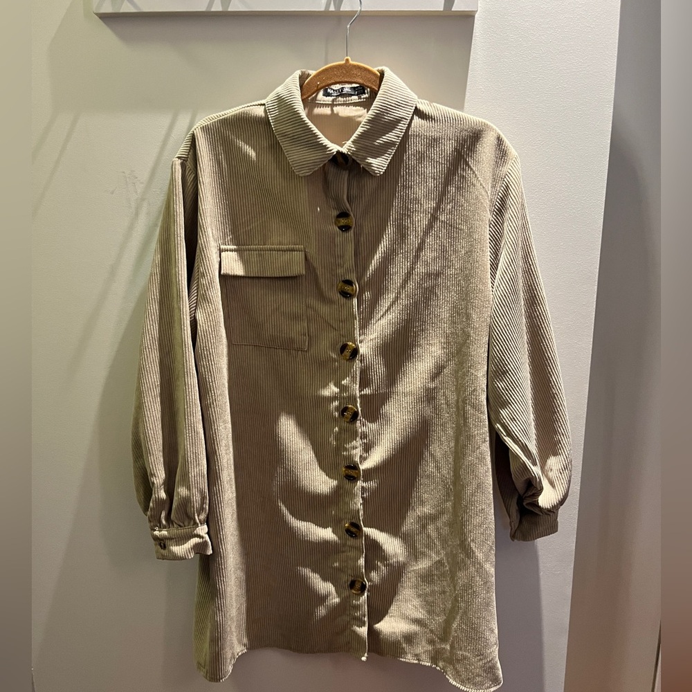 Nasty Gal Tan Corduroy Shirt Dress size 4